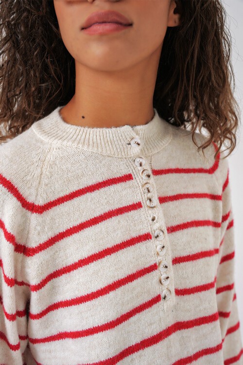 Merterium 15808 Düğmeli Kazak - Bordo