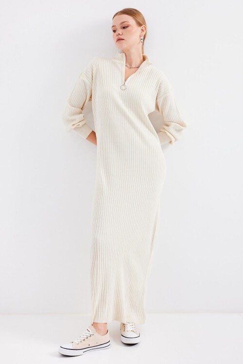 Merterium 15839 Boydan Triko Elbise - Krem