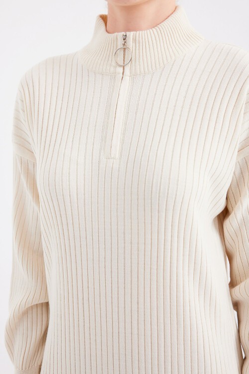 Merterium 15839 Boydan Triko Elbise - Krem