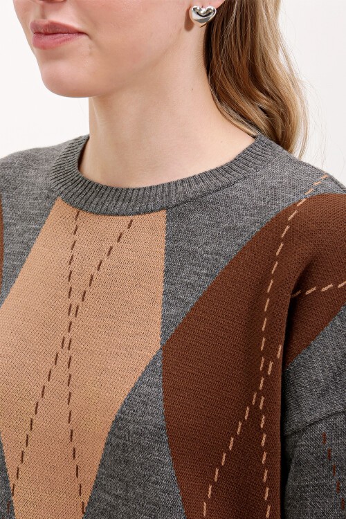 Merterium 15861 Uzun Triko Elbise - Gri