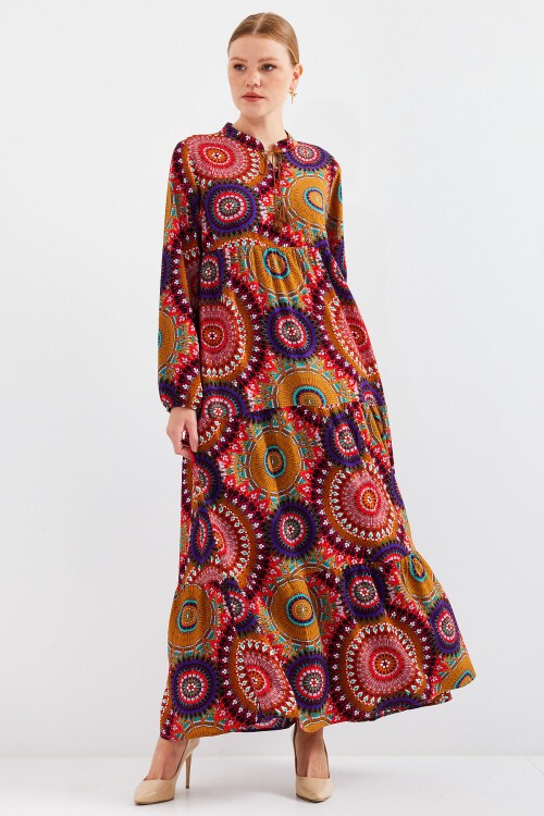 Merterium 1627 Yaka Bağcıklı Tesettür Elbise - A.Hardal