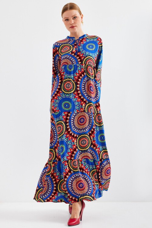 Merterium 1627 Yaka Bağcıklı Tesettür Elbise - A.SAKS