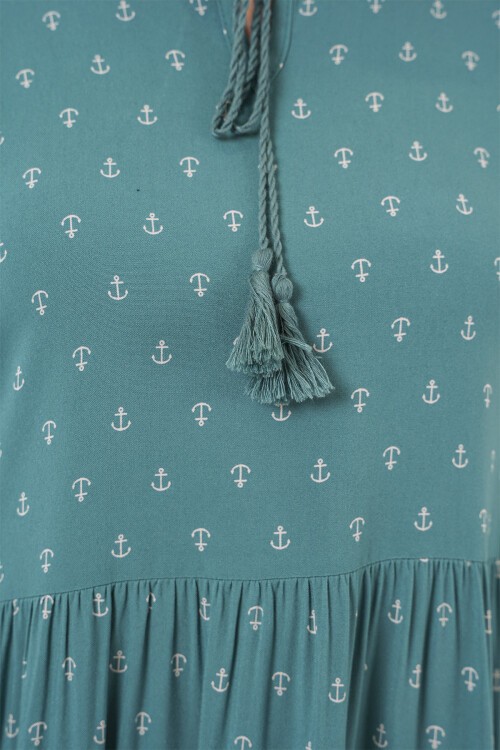 Merterium 1627 Yaka Bağcıklı Tesettür Elbise - Mint