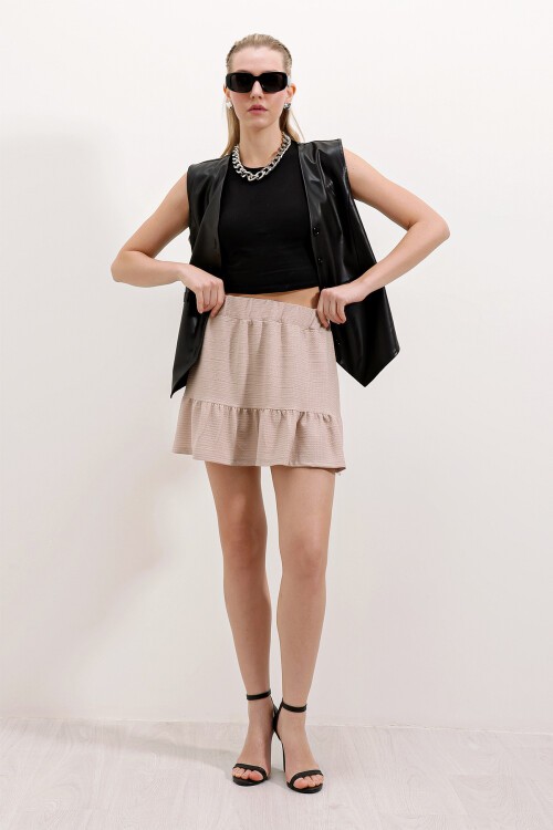 Merterium 1884 Örme Mini Etek - Bej
