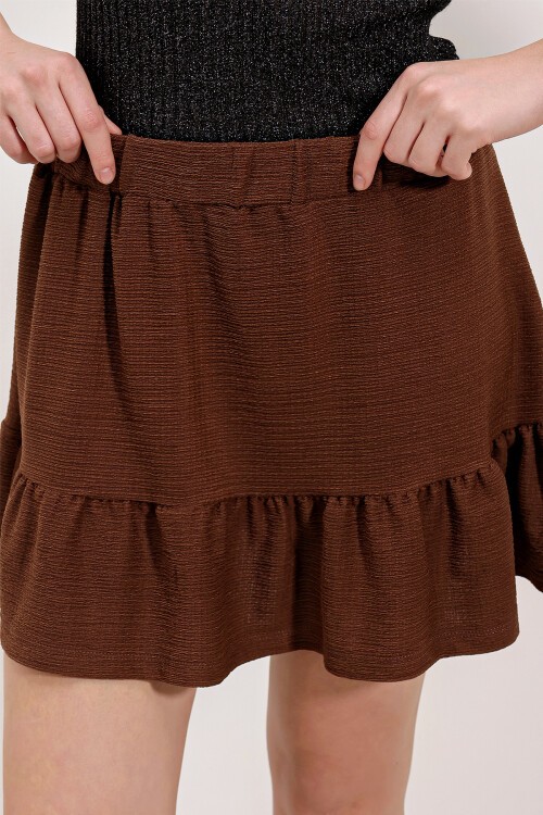 Merterium 1884 Örme Mini Etek - Kahverengi