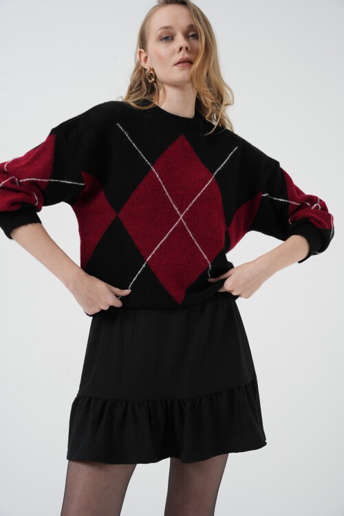 Merterium 1884 Örme Siyah Mini Etek