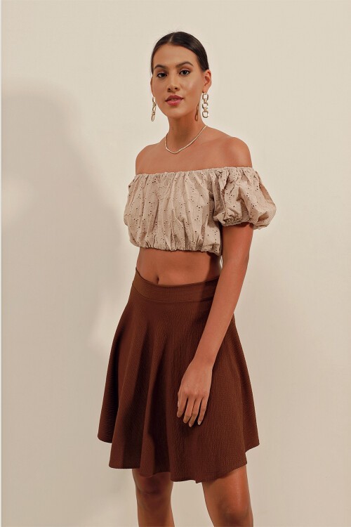 Merterium 1885 Kloş Mini Etek - Kahverengi