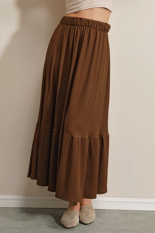 Merterium 1886 Uzun Örme Etek - Kahverengi
