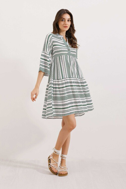 Merterium 1975 ETNİK DESEN ELBİSE - Haki