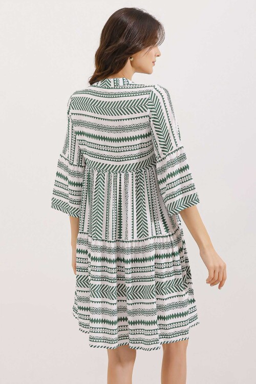 Merterium 1975 ETNİK DESEN ELBİSE - Haki