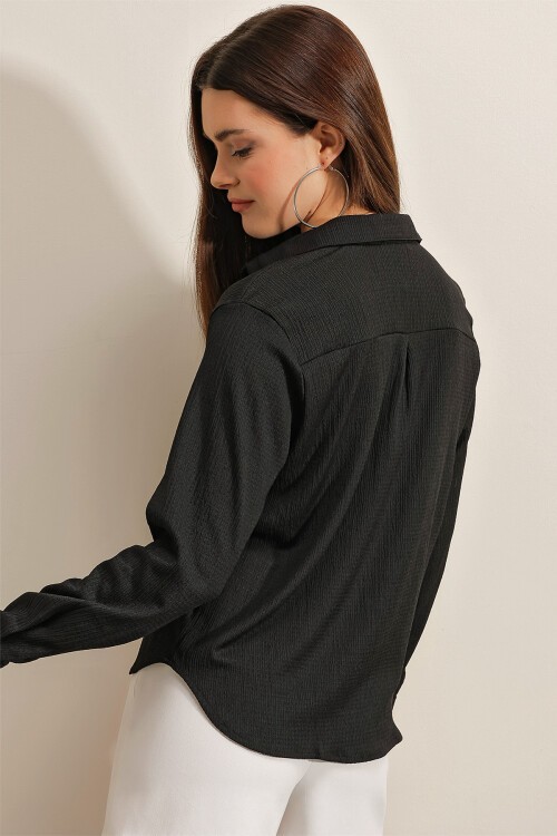 Merterium 20160 Örme Gömlek - Siyah