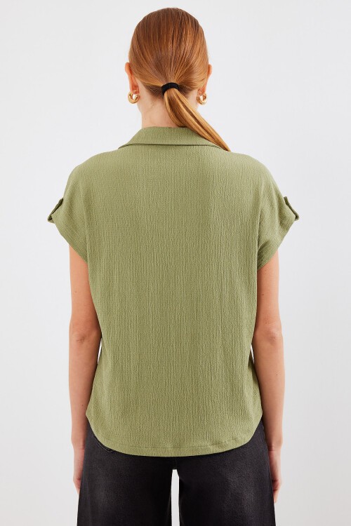 Merterium 20256 Manşetli Double Kısa Kollu Gömlek - Çağla