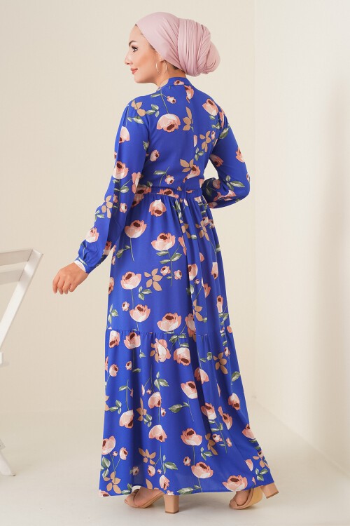 Merterium 2144 Hakim Yaka Tesettür Elbise - C.Saks