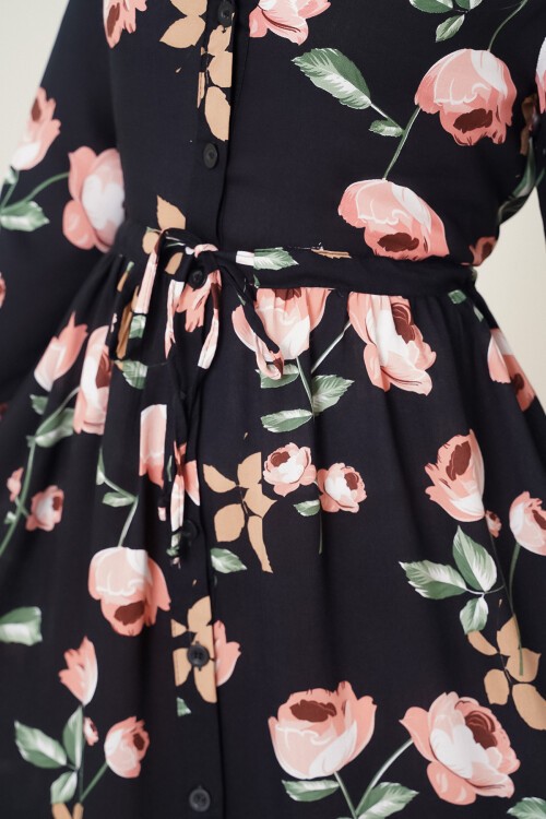 Merterium 2144 Hakim Yaka Tesettür Elbise - E.Siyah