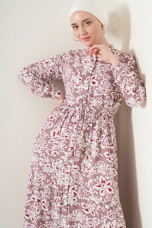 Merterium 2144 Hakim Yaka Tesettür Elbise - Gül Kurusu