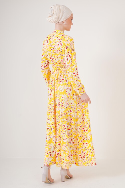 Merterium 2144 Hakim Yaka Tesettür Elbise - Sarı