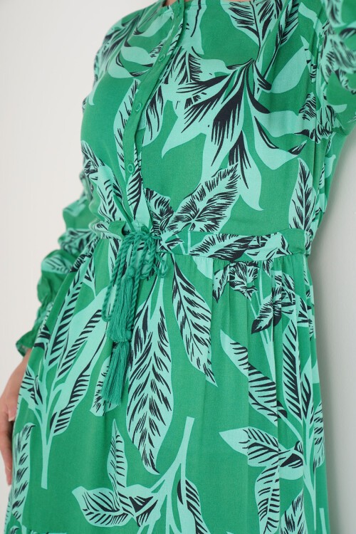 Merterium 2145 Desenli Tesettür Elbise - Yeşil