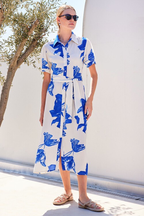 Merterium 2213 Kısa Kol Viskon Elbise - Lacivert