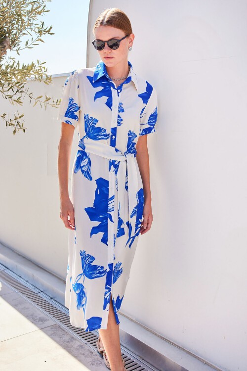 Merterium 2213 Kısa Kol Viskon Elbise - Lacivert