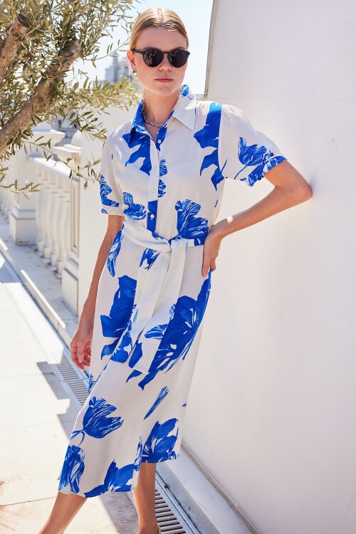 Merterium 2213 Kısa Kol Viskon Elbise - Lacivert