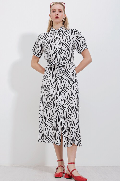 Merterium 2213 Kısa Kol Viskon Elbise - Siyah