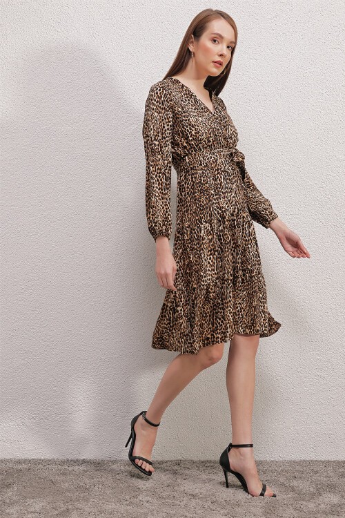 Merterium 2320 Kruvaze Yaka Elbise - A.Bej