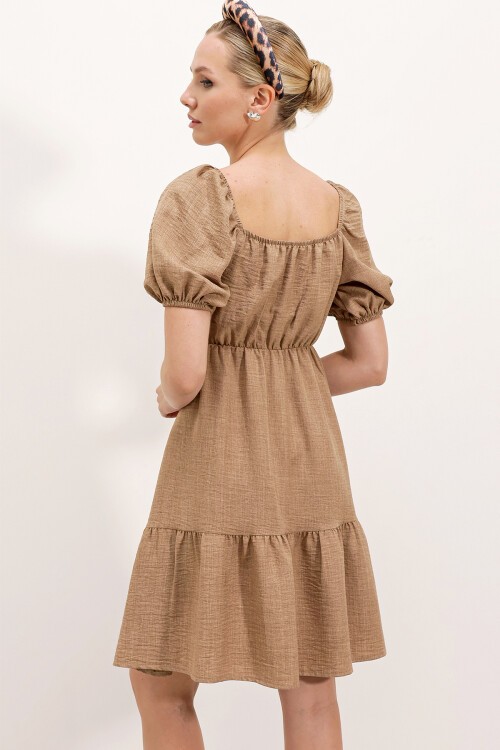 Merterium 2351 Kloş Poplin Elbise - Camel