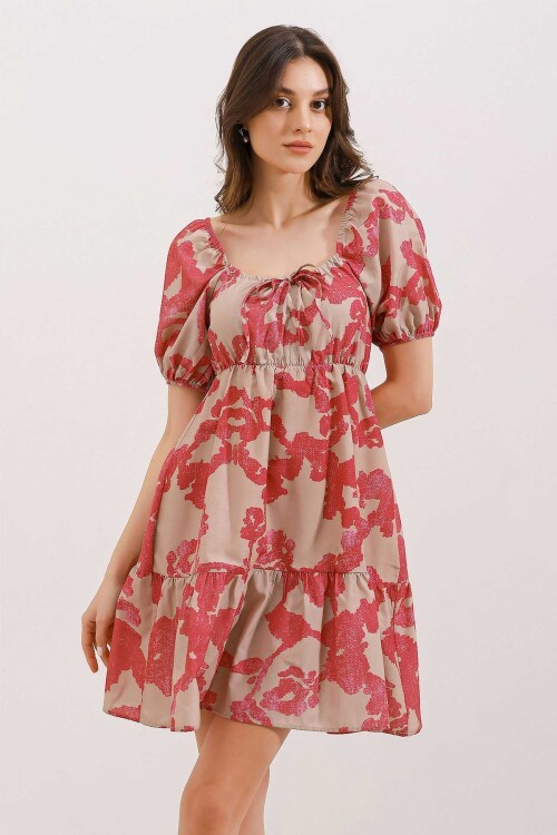 Merterium 2351 Kloş Poplin Elbise - D. Fuşya