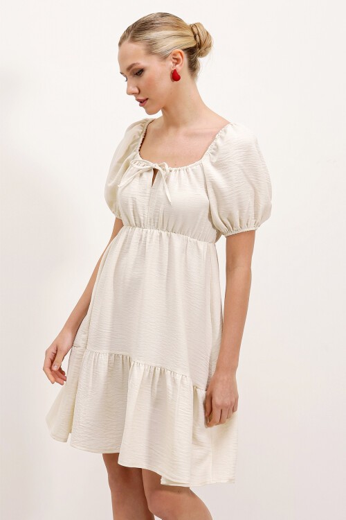 Merterium 2351 Kloş Poplin Elbise - Ekru