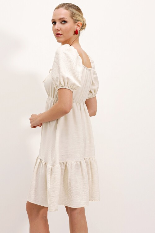 Merterium 2351 Kloş Poplin Elbise - Ekru