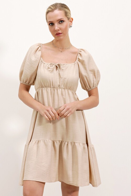 Merterium 2351 Kloş Poplin Elbise - Krem