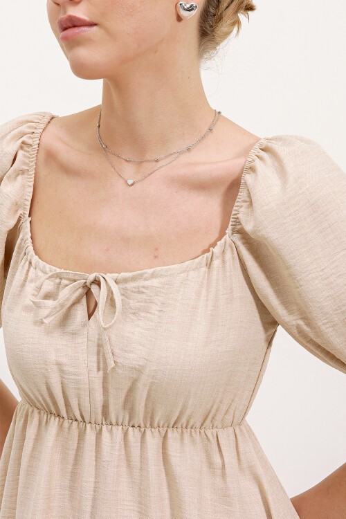 Merterium 2351 Kloş Poplin Elbise - Krem