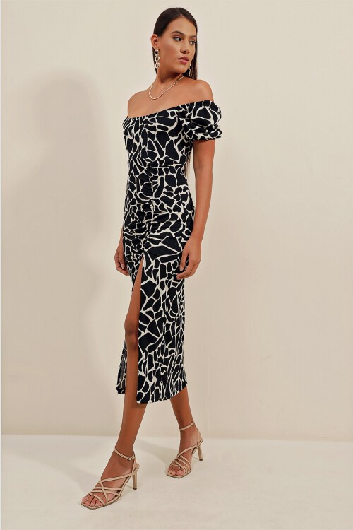 Merterium 2396 Yırtmaçlı Yazlık Örme Elbise - A.Siyah