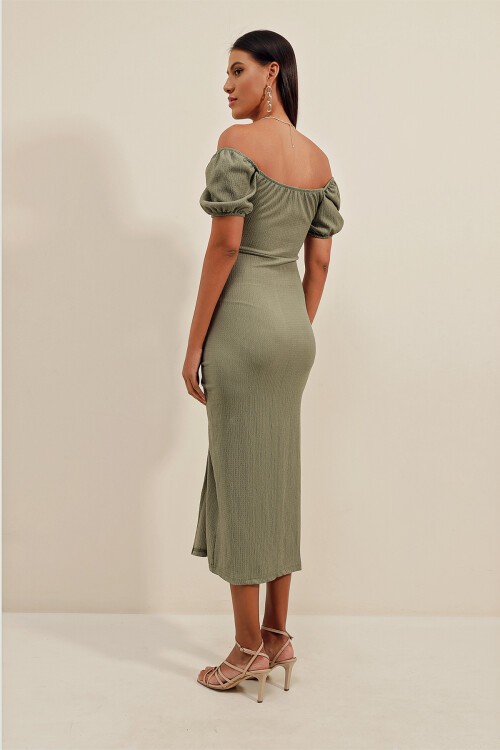 Merterium 2396 Yırtmaçlı Yazlık Örme Elbise - Çağla