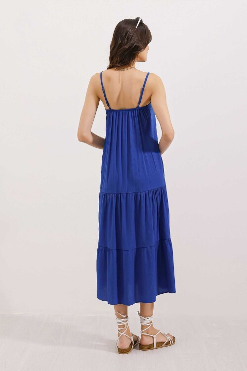 Merterium 2403 Askılı Midi Elbise - Saks