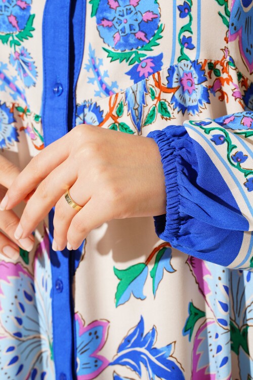 Merterium 2423 Otantik Desenli Tesettür Elbise - Y.Lacivert