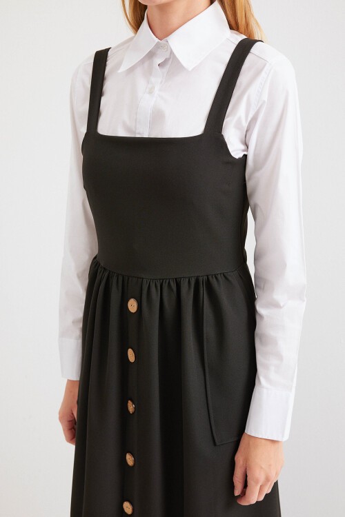 Merterium 2490 Uzun Salopet Elbise - Siyah