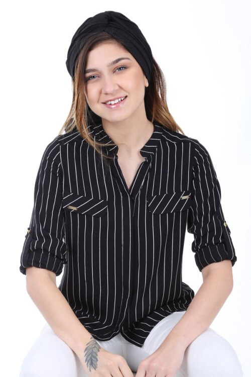 Merterium 3455 Çizgili Gömlek - Siyah