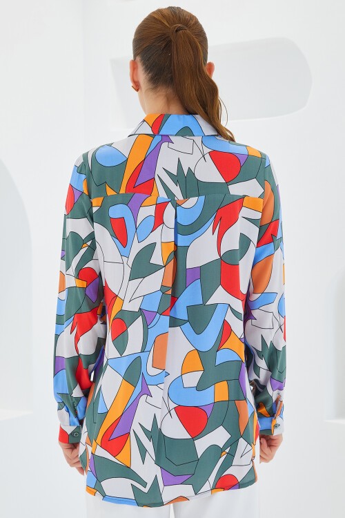 Merterium 3721 Grafik Desenli Gömlek - E.Haki