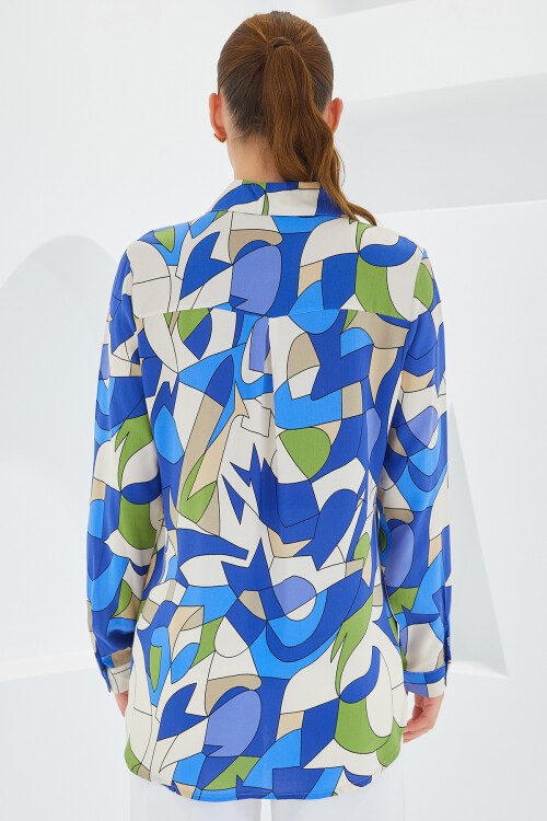 Merterium 3721 Grafik Desenli Gömlek - İndigo