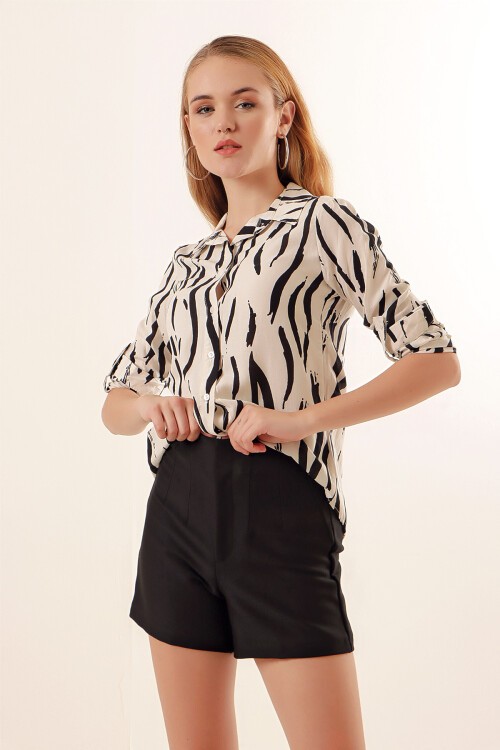 Merterium 3721 Grafik Desenli Gömlek - Krem