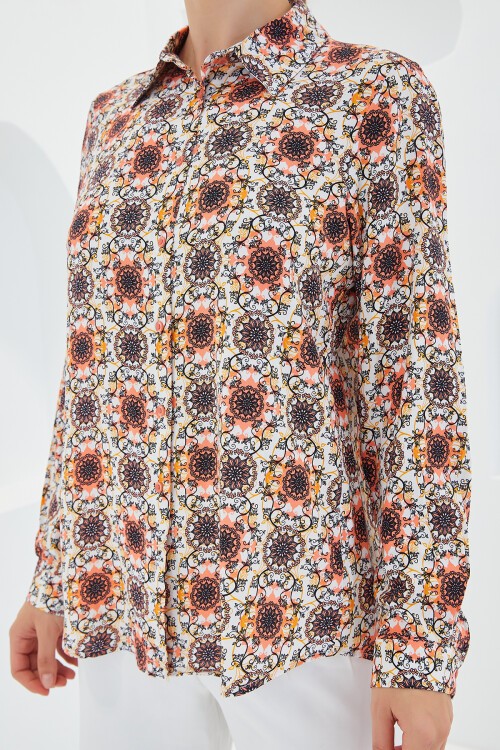 Merterium 3721 Grafik Desenli Gömlek - Turuncu