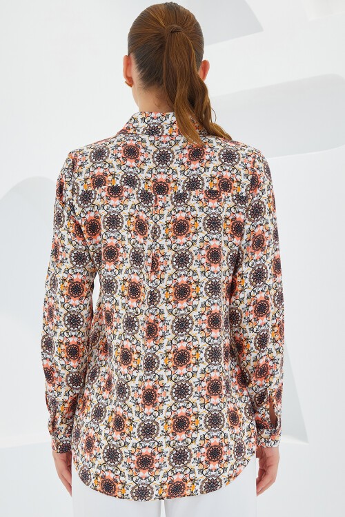 Merterium 3721 Grafik Desenli Gömlek - Turuncu