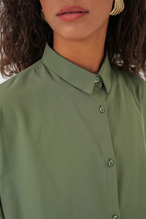 Merterium 3900 Oversize Uzun Basic Gömlek - A.Haki