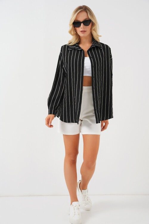 Merterium 3900 Oversize Uzun Basic Gömlek - C. Siyah