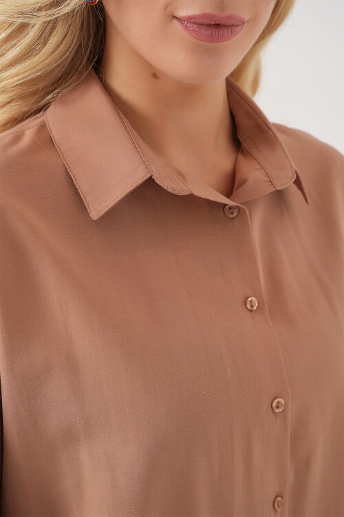 Merterium 3900 Oversize Uzun Basic Gömlek - Camel