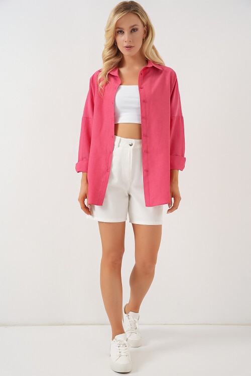 Merterium 3900 Oversize Uzun Basic Gömlek - Nar