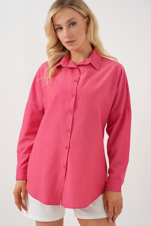 Merterium 3900 Oversize Uzun Basic Gömlek - Nar