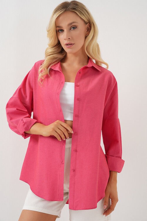 Merterium 3900 Oversize Uzun Basic Gömlek - Nar