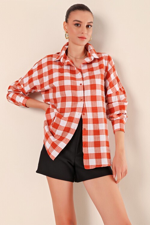 Merterium 3900 Oversize Uzun Basic Gömlek - Taba